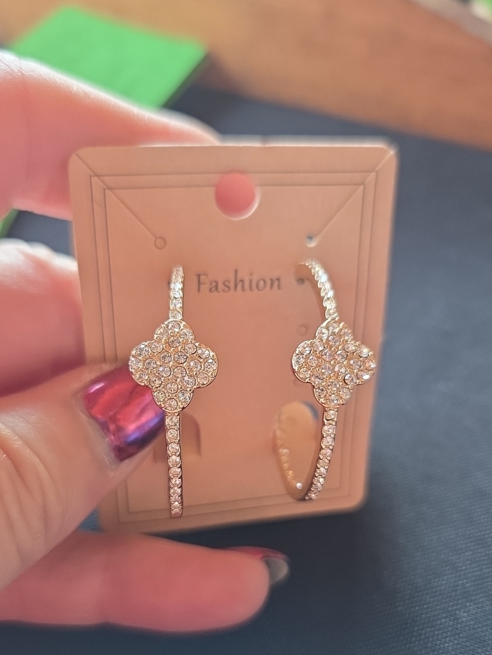 Park Lane Gold Crystal Clover Hoop Earrings